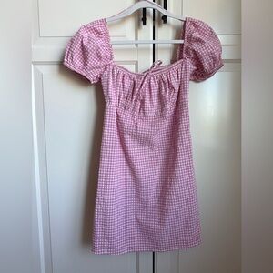 Pink Gingham Puff Sleeve Dress. No size tag but fits a size 4.